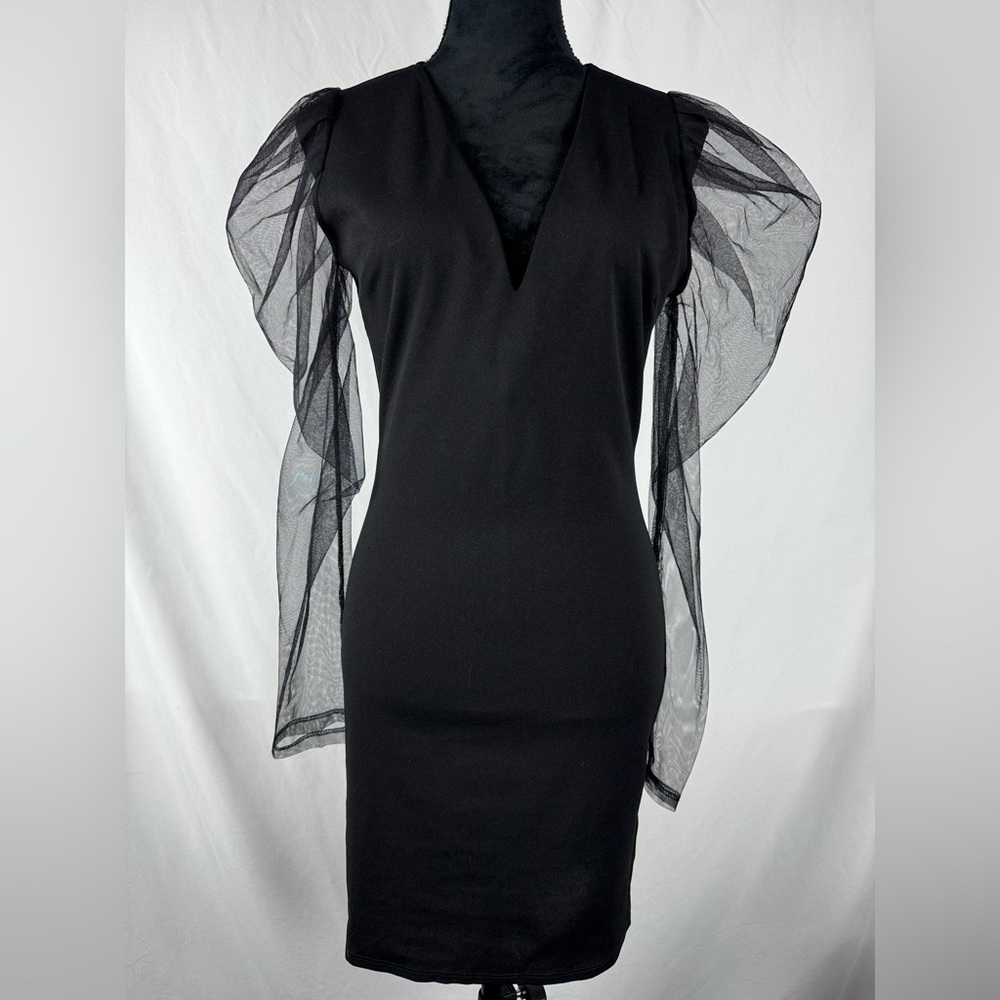 NWT Daylight Lace Sleeve V Neck Black Mini Dress